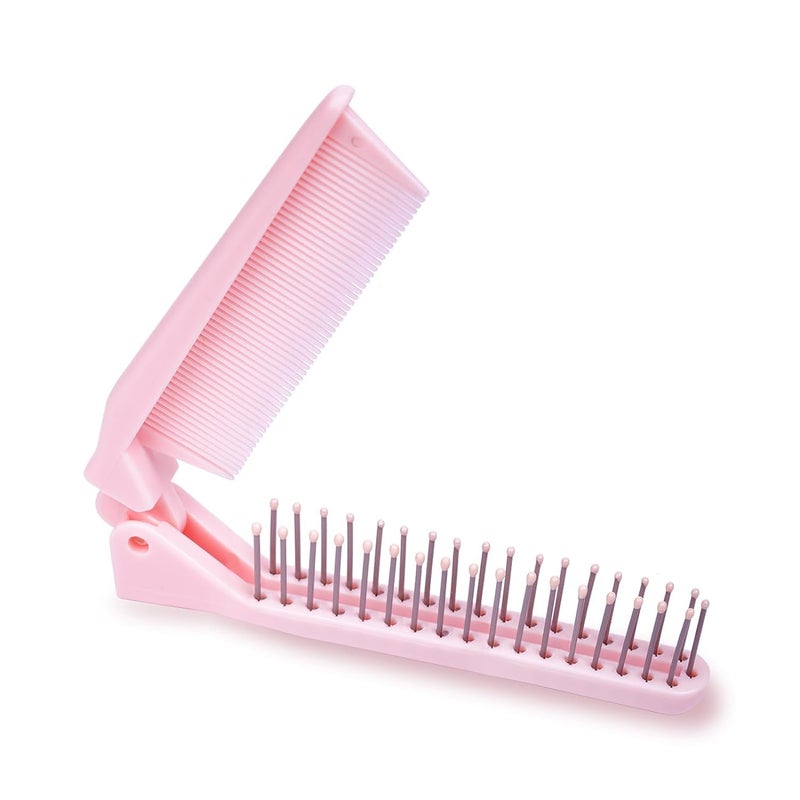 RHOS Portable Travel Mini Hair Brush - Compact Foldable Double-Headed Detangling Comb for Purse, Bags - Pocket-Size for Women and Girls (Pink) - Image 1